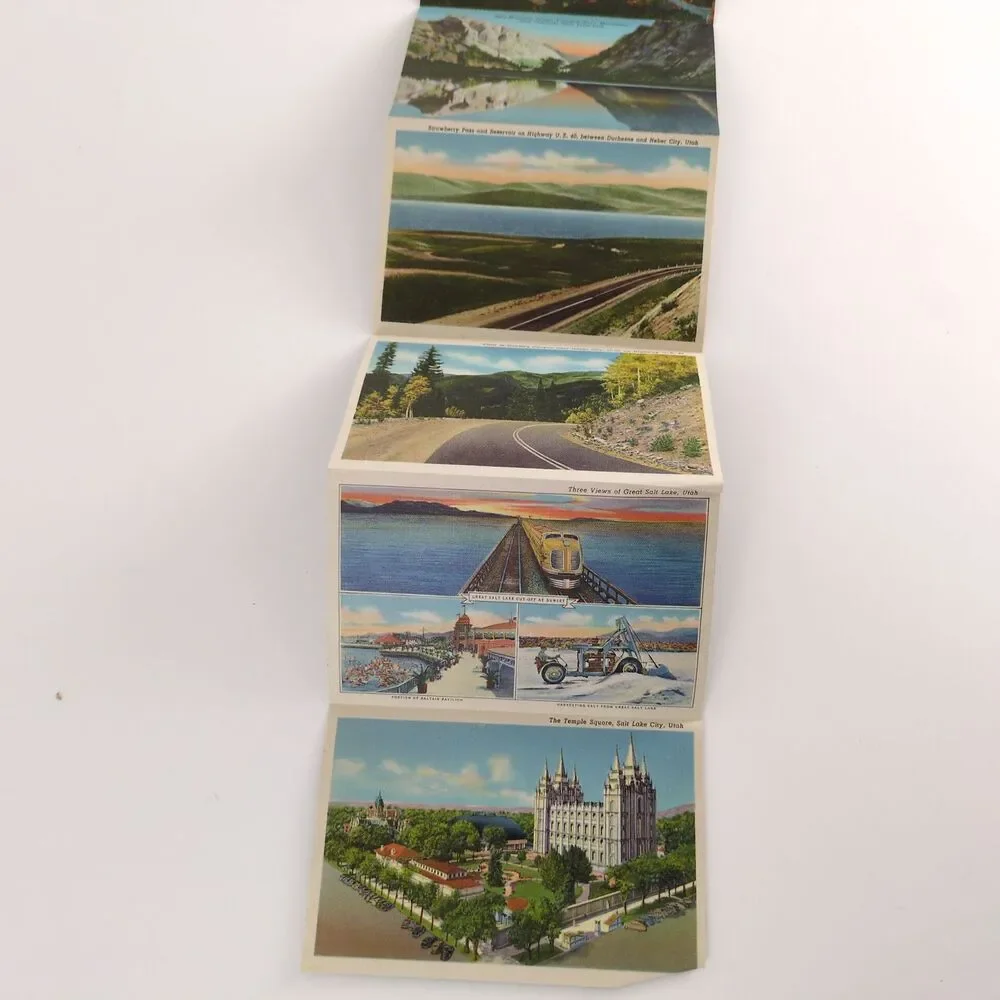 Victory Highway US 40 1930s Fold-Out Linen Postcards‎ Transcontinental Mountains